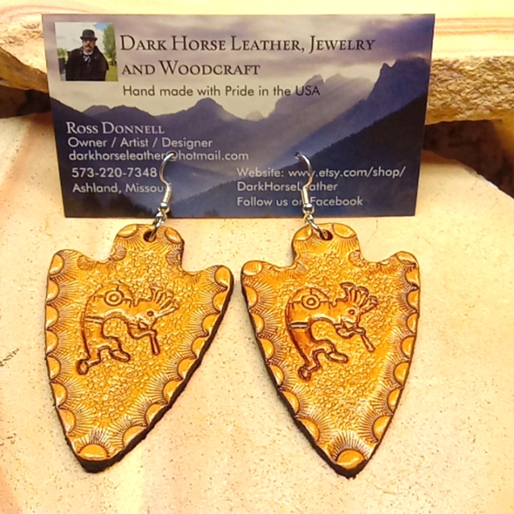 Kokopelli Arrowhead leather earrings